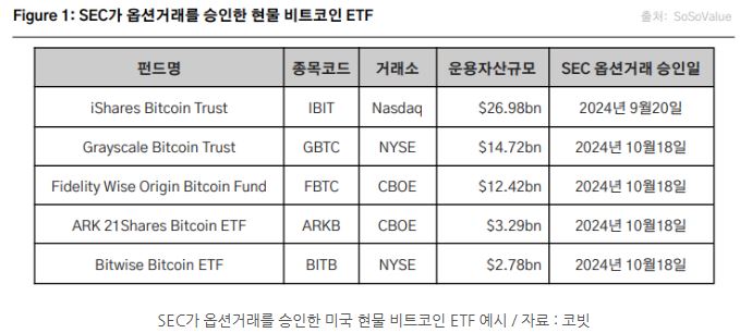 sec가 옵션거래를 승인한 미국 '현물 비트코인 etf' 예시.